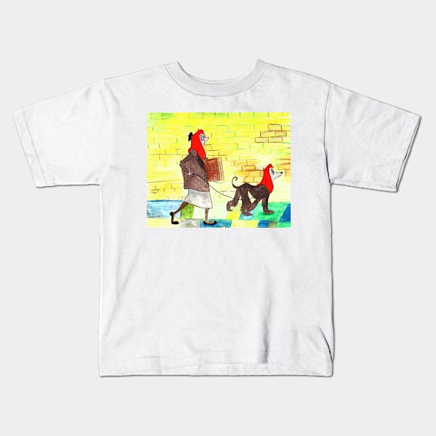 A Walk with the dog Kids T-Shirt by Le petit fennec